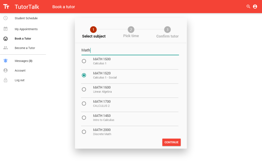 DueNorth 的学生视图预订导师的屏幕截图