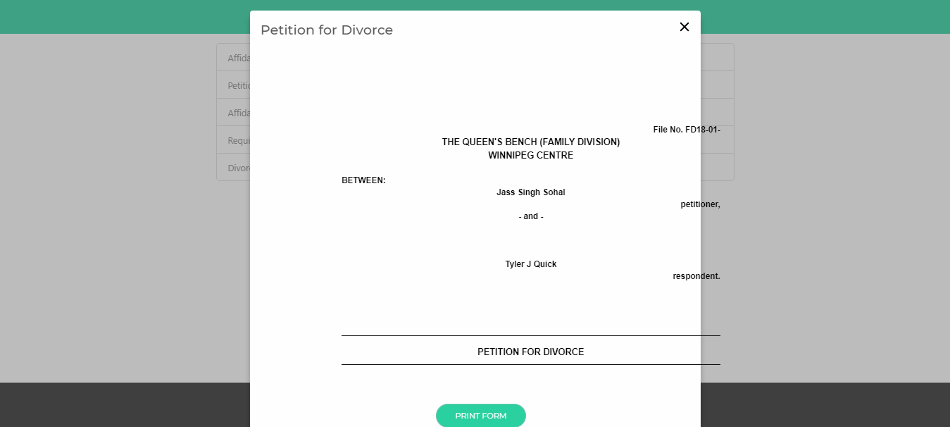 简易表格 - 完成整个过程后，用户可以将格式正确的法律表格打印为 PDF 格式。