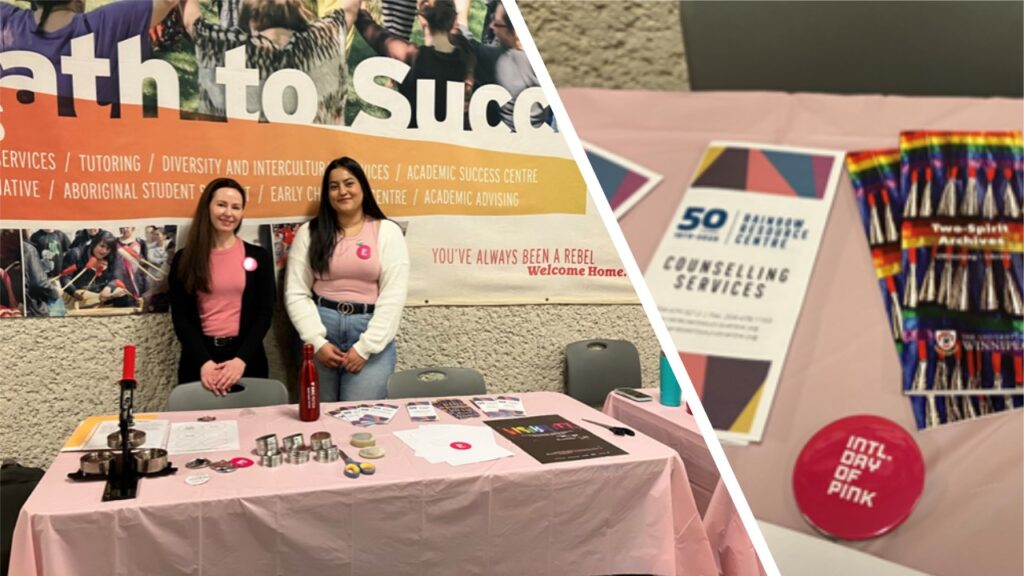 e8体育网福利团队成员在圣母大学e8体育网举办国际粉红日活动的照片