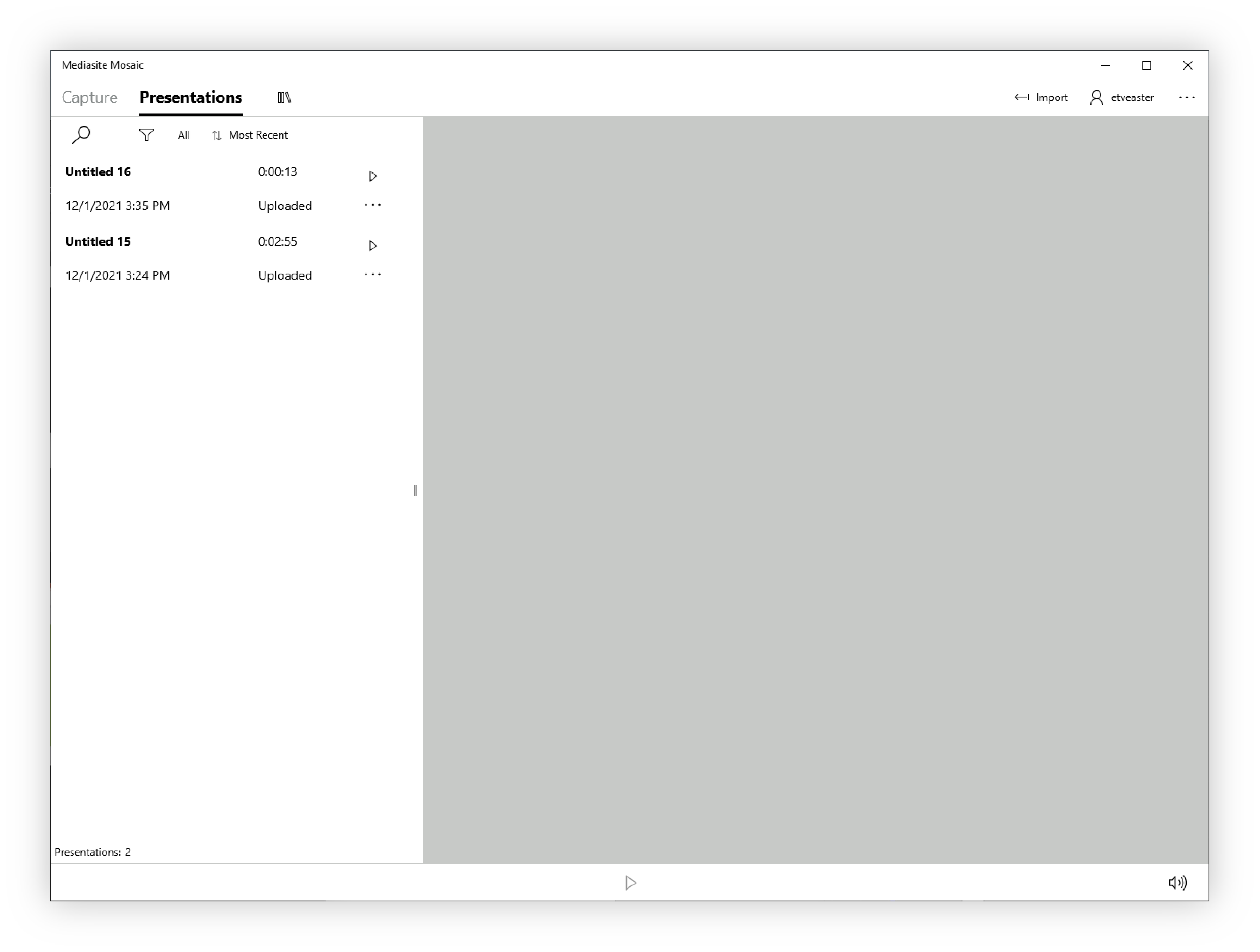 演示文稿窗口：您可以在其中找到录制的演示文稿