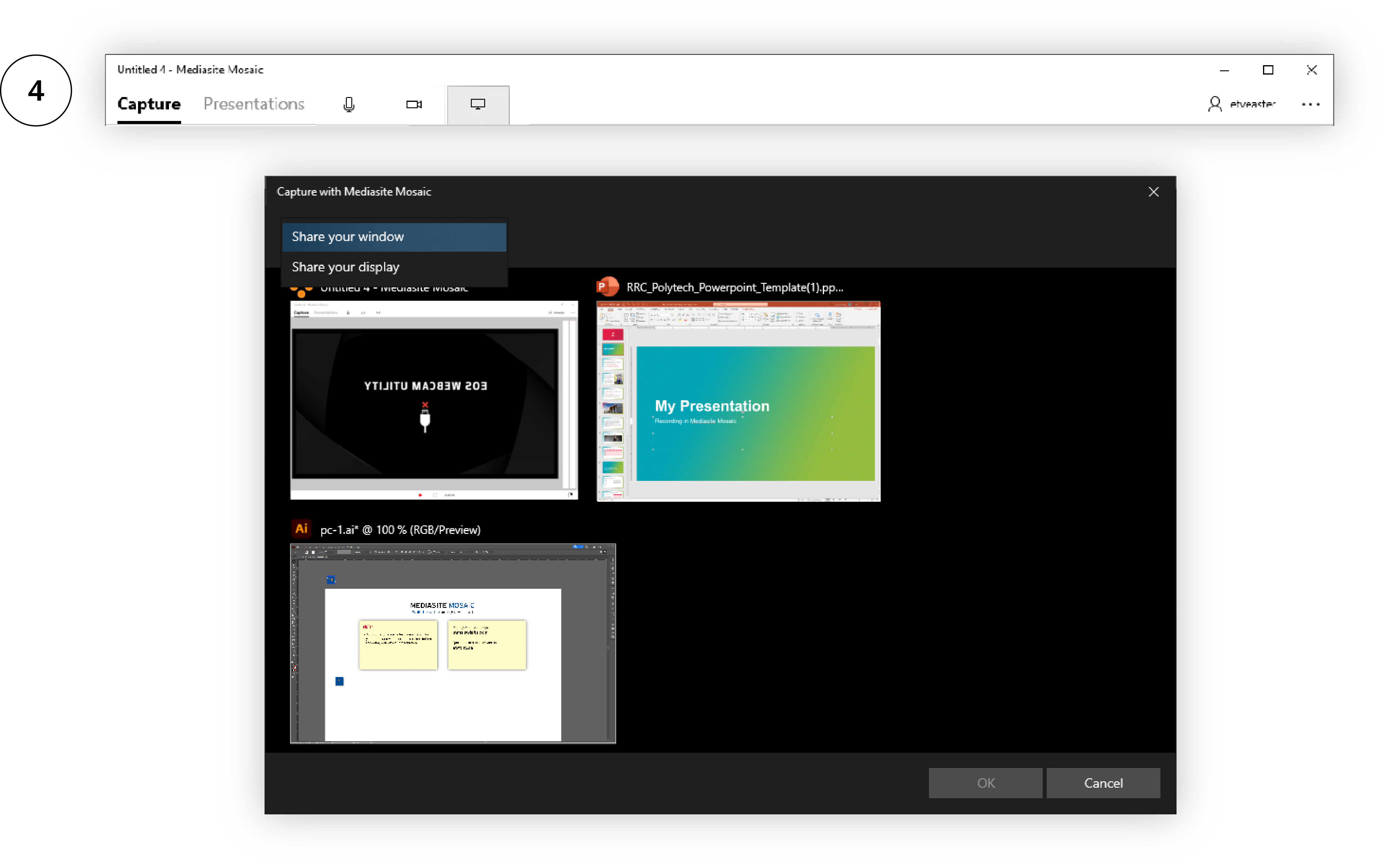 4。捕获窗口：选择桌面源