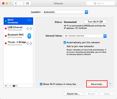 高级网络偏好设置按钮
