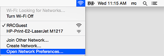 菜单栏上的 Wi-Fi 按钮