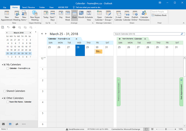 Sharepoint 和 Outlook 日历的并排视图