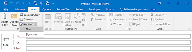 点击下拉菜单中的签名