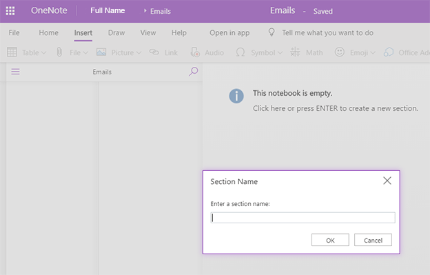 命名该部分并点击“确定”