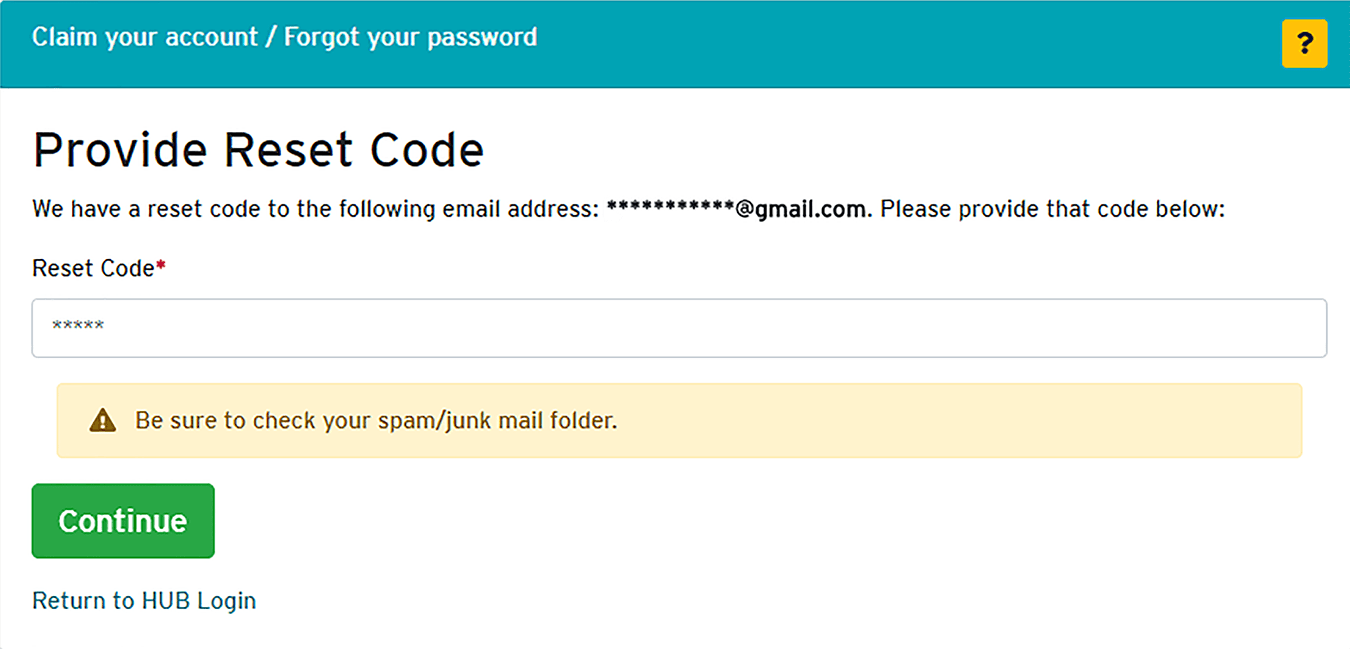 提供重置代码字段