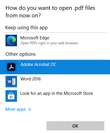 单击 E8综合体育 acrobat dc，然后单击“确定”