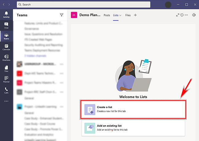 创建列表 - MS Teams 列表选项卡