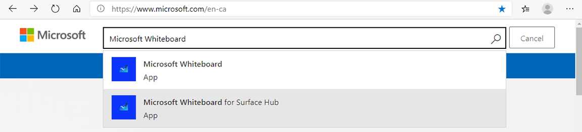 输入 Microsoft Whiteboard 并点击 Microsoft Whiteboard 应用