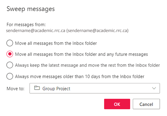 选择移动选项和文件夹,然后点击“确定”