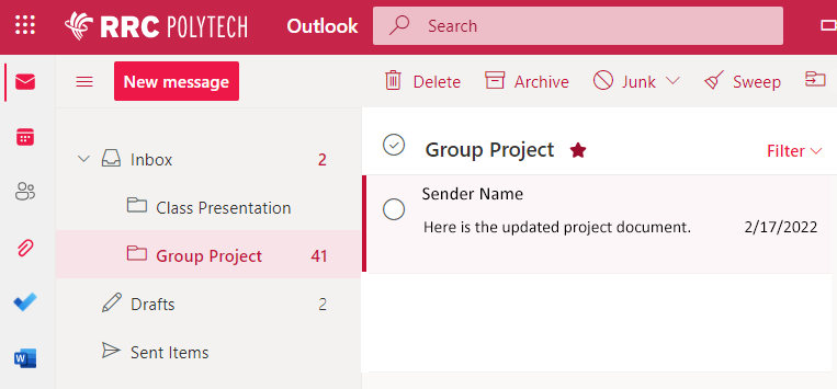 收件箱中的不同文件夹