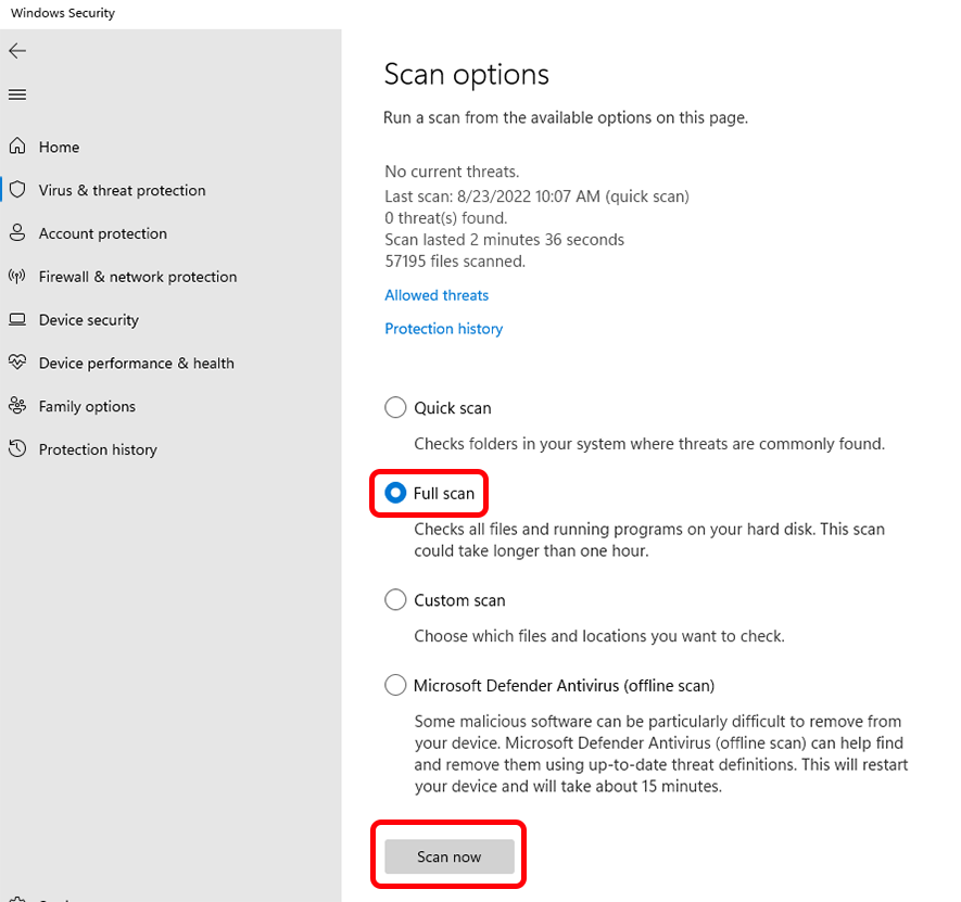 选择完整扫描，然后点击立即扫描