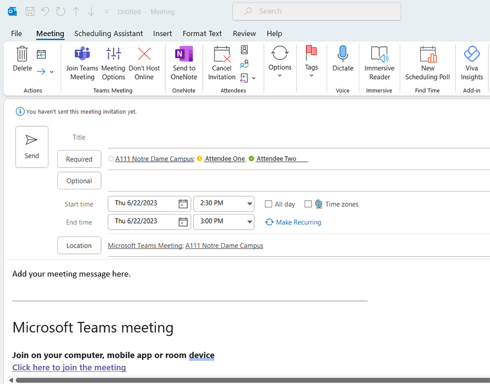添加与会者在电子邮件中添加消息并点击发送