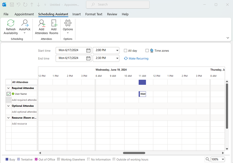 日程安排助理选项卡