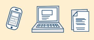 移动设备、笔记本电脑和文档的插图