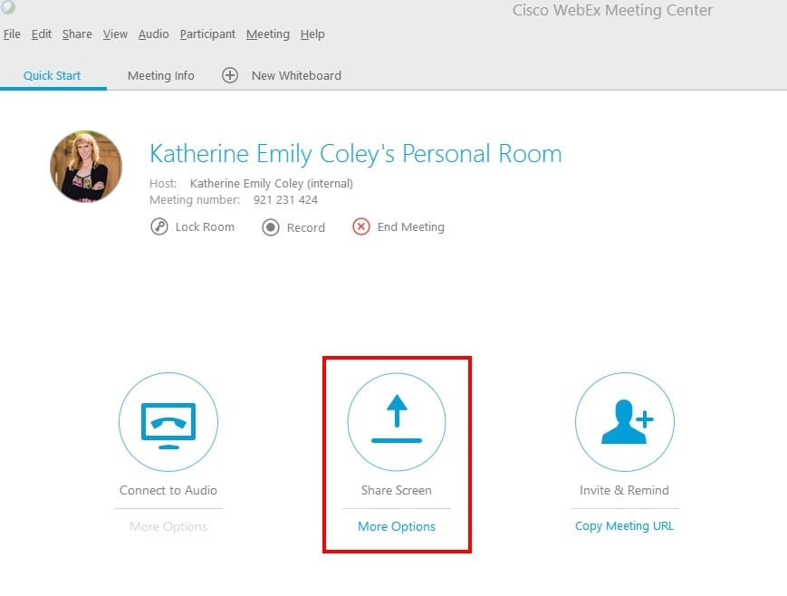 共享您的屏幕；使用 WebEx，您可以一键共享您的屏幕。非常适合故障排除或共享网站、软件和正在进行的工作。