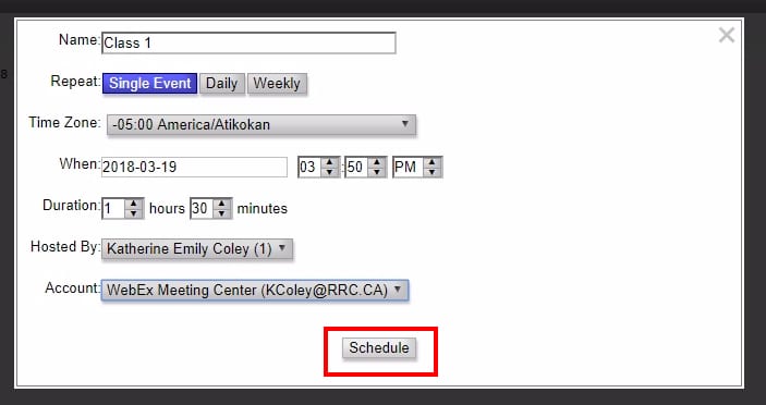 点击“安排”；这将安排您的活动，以便学生可以看到即将举行的活动。