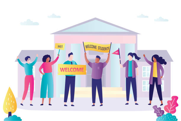 剪贴画照片，欢迎 5 名学生进入大学