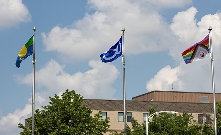 三面旗帜在风中飘扬